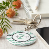 Mint Chevron Monogram Sleutelhanger (Zijkant)