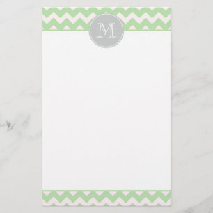 Mint Chevron Monogram Stationery Briefpapier