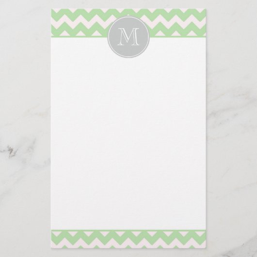 Mint Chevron Monogram Stationery Briefpapier (Voorkant)