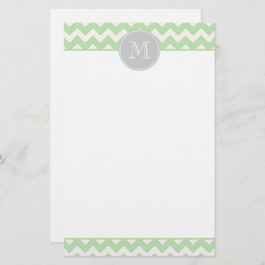 Mint Chevron Monogram Stationery Briefpapier (Voorkant / Achterkant)