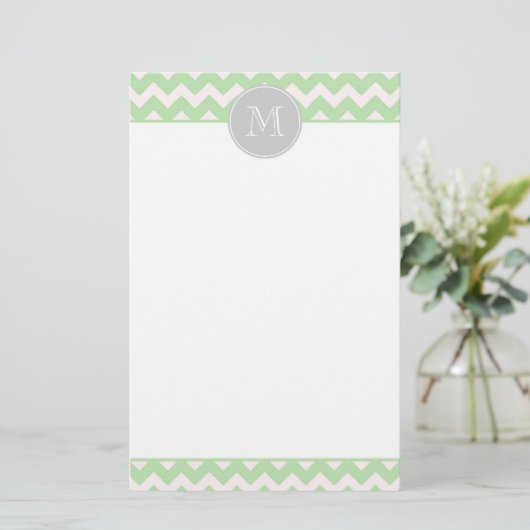 Mint Chevron Monogram Stationery Briefpapier (Staand voorkant)