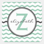 Mint Chevron Monogram Vierkante Sticker (Voorkant)