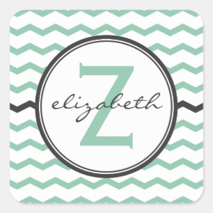 Mint Chevron Monogram Vierkante Sticker