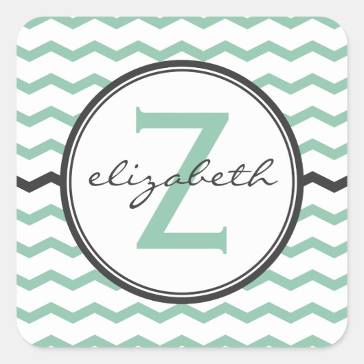 Mint Chevron Monogram Vierkante Sticker (Voorkant)