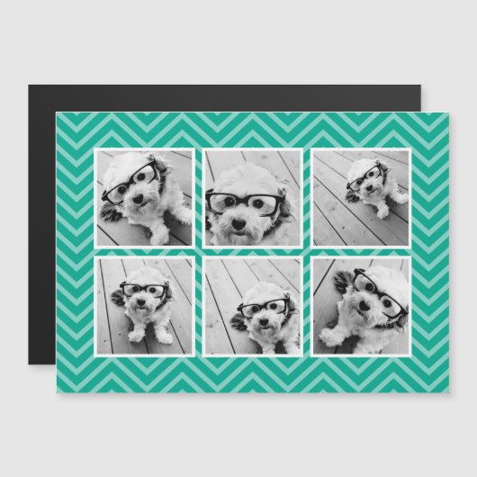 Mint Chevron Pattern met Trendy 6 Photo Collage (Voorkant / Achterkant)