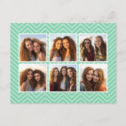 Mint Chevron Pattern met Trendy 6 Photo Collage Briefkaart (Voorkant)
