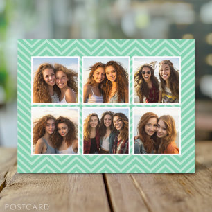 Mint Chevron Pattern met Trendy 6 Photo Collage Briefkaart