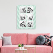 Mint Chevron Pattern met Trendy 6 Photo Collage Canvas Afdruk (Insitu (Woonkamer))