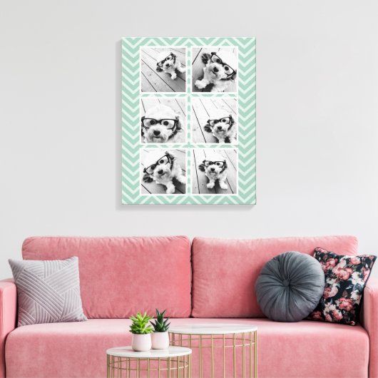 Mint Chevron Pattern met Trendy 6 Photo Collage Canvas Afdruk (Insitu (Woonkamer))