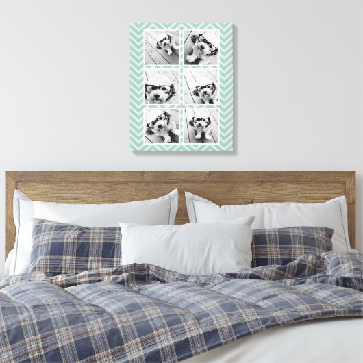 Mint Chevron Pattern met Trendy 6 Photo Collage Canvas Afdruk (Insitu (Slaapkamer))