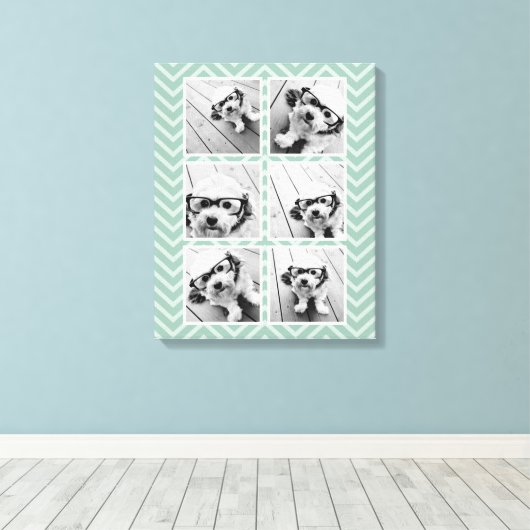 Mint Chevron Pattern met Trendy 6 Photo Collage Canvas Afdruk (Insitu (Houten vloer))