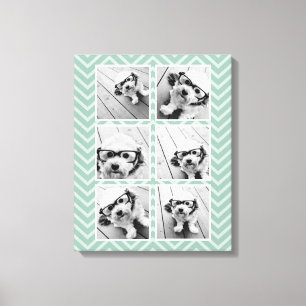 Mint Chevron Pattern met Trendy 6 Photo Collage Canvas Afdruk