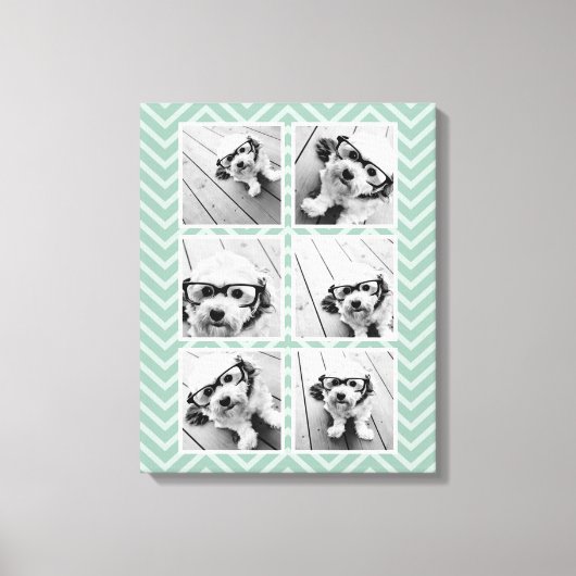 Mint Chevron Pattern met Trendy 6 Photo Collage Canvas Afdruk (Voorkant)