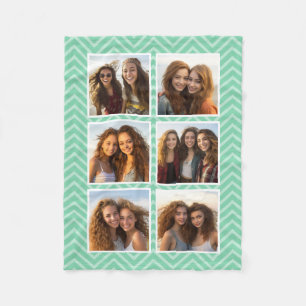 Mint Chevron Pattern met Trendy 6 Photo Collage Fleece Deken