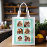 Mint Chevron Pattern met Trendy 6 Photo Collage Herbruikbare Boodschappentas<br><div class="desc">Gebruik Instagram account afbeeldingen of andere populaire toepassingen voor delen met zes vierkante foto's om een uniek en persoonlijk cadeau te creëer. Of je kunt de hipster puppy houden en een trendy keepslag maken. Als u de afbeeldingen moet aanpassen,  klik op het aanpassingshulpmiddel om veranderingen aan te brengen.</div>