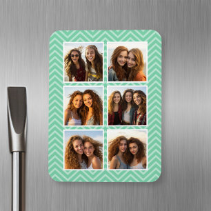 Mint Chevron Pattern met Trendy 6 Photo Collage Magneet