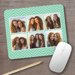 Mint Chevron Pattern met Trendy 6 Photo Collage Muismat