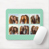 Mint Chevron Pattern met Trendy 6 Photo Collage Muismat (Met muis)