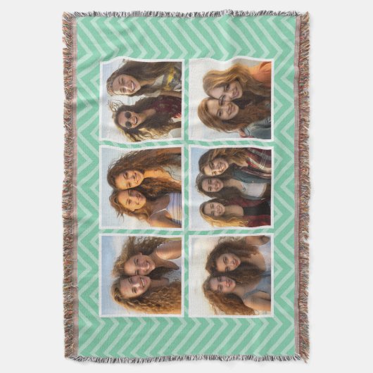 Mint Chevron Pattern Pastel Trendy 6 Foto Collage Deken (Voorkant Verticaal)