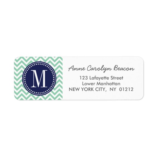 Mint Chevron zigzag gepersonaliseerd monogram Etiket (Voorkant)