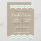 Mint Chevrons op Burlap Couple's Shower Invite Kaart (Voorkant / Achterkant)