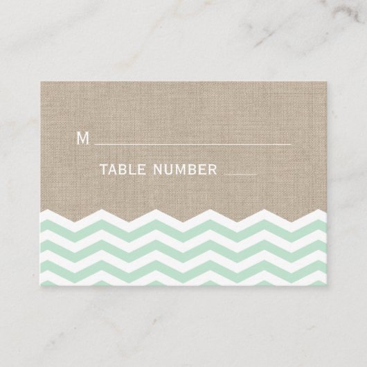 Mint Chevrons op Burlap Place Card Plaatskaartje (Voorkant)