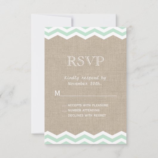 Mint Chevrons op Burlap RSVP (Achterkant)