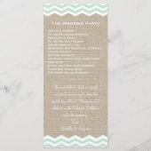 Mint Chevrons op Burlap Wedding Program Programmakaart (Achterkant)