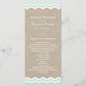 Mint Chevrons op Burlap Wedding Program Programmakaart (Voorkant)