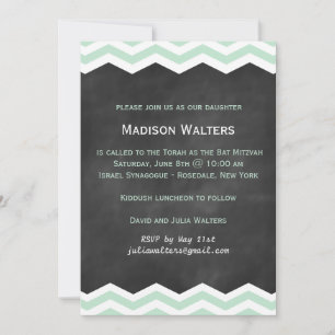 Mint Chevrons op Chalkboard Bat Mitzvah Uitnodigin Kaart