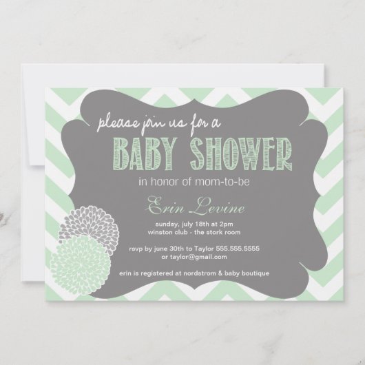 Mint Chic Chevron Baby shower uitnodiging (Voorkant)