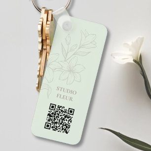 Mint Chic Minimal Floral QR Sleutelhanger