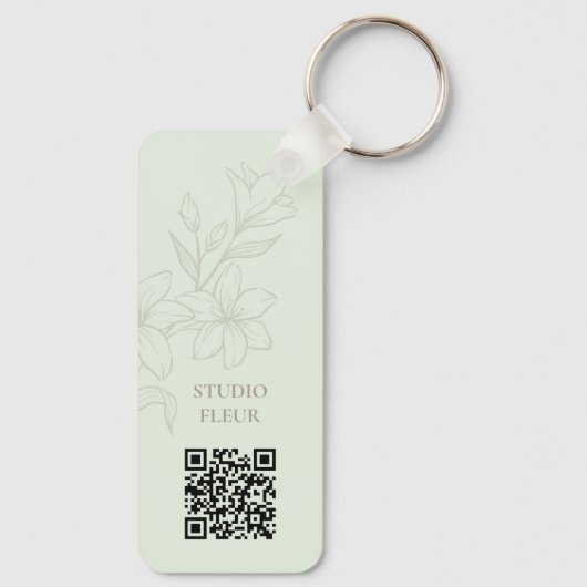 Mint | Chic Minimal Floral QR Sleutelhanger (Achterkant)
