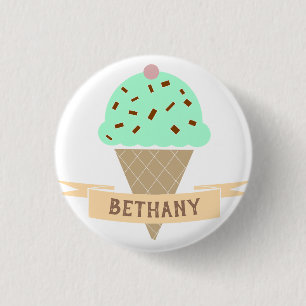 Mint Choc Chip Ice Cream Cone Personated Kinderen Ronde Button 3,2 Cm
