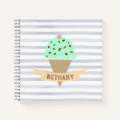 Mint Choc Chip Ice Cream Stripes gepersonaliseerd Notitieboek (Voorkant)