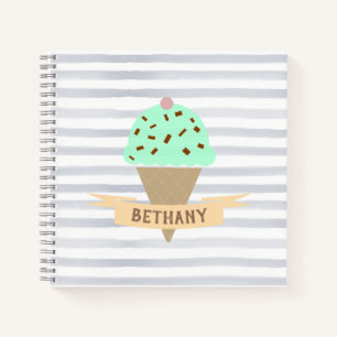 Mint Choc Chip Ice Cream Stripes gepersonaliseerd Notitieboek