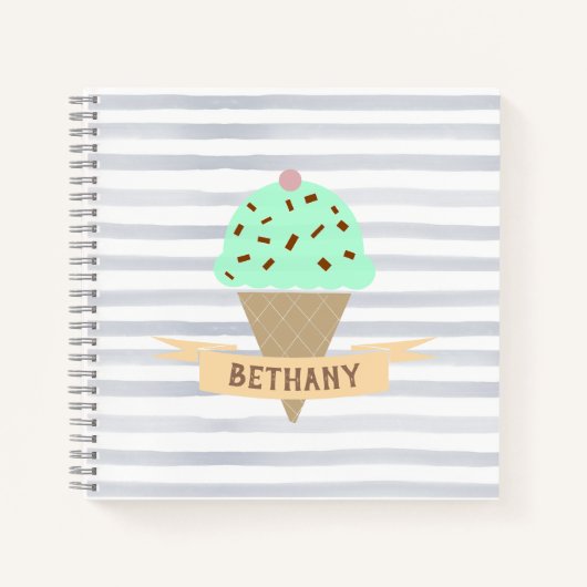 Mint Choc Chip Ice Cream Stripes gepersonaliseerd Notitieboek (Voorkant)