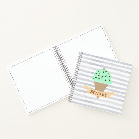 Mint Choc Chip Ice Cream Stripes gepersonaliseerd Notitieboek (Binnen)