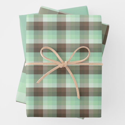 Mint Chocolade Chip Kleur Blok Plaid Strepen Inpakpapier Vel (In situ)
