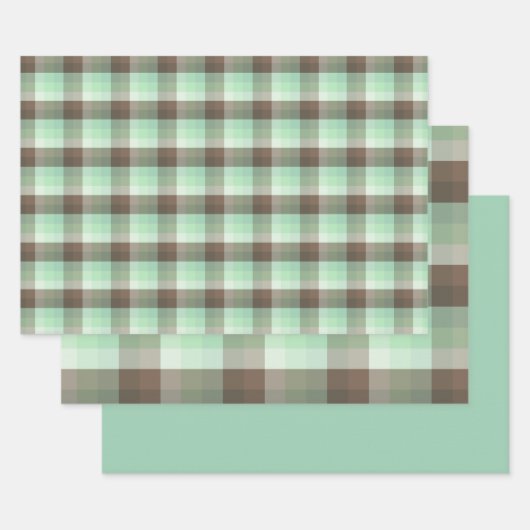 Mint Chocolade Chip Kleur Blok Plaid Strepen Inpakpapier Vel (Set)