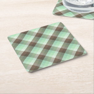 Mint Chocolade Chip Kleur Blok Plaid Strepen Kartonnen Onderzetters