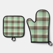 Mint Chocolade Chip Kleur Blok Plaid Strepen Ovenwant & Pannenlap Set (Voorkant)
