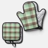 Mint Chocolade Chip Kleur Blok Plaid Strepen Ovenwant & Pannenlap Set (Voorkant / Achterkant)