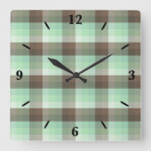 Mint Chocolade Chip Kleur Blok Plaid Strepen Vierkante Klok (Voorkant)