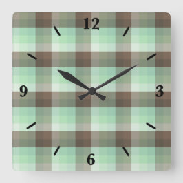 Mint Chocolade Chip Kleur Blok Plaid Strepen Vierkante Klok