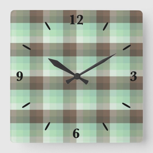 Mint Chocolade Chip Kleur Blok Plaid Strepen Vierkante Klok (Voorkant)
