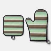 Mint Chocolade Chip Kleur Blok Strepen Ovenwant & Pannenlap Set (Voorkant)