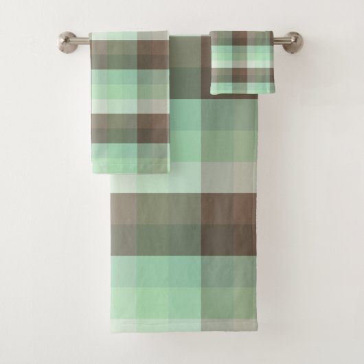 Mint Chocolade Chip Kleurblok Plaid Strepen Bad Handdoek (Insitu)
