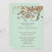Mint Chocolate Brown  Floral Wedding Kaart (Voorkant / Achterkant)