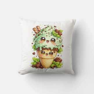 Mint Chocolate Chip Ice Cream Cone Kawai Cushion  Kussen